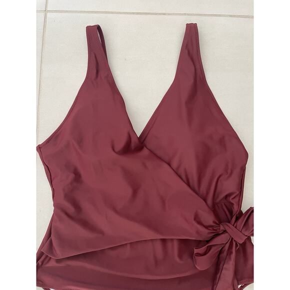 Cupshe Swim One Piece Swimsuit Wrap Swimwear Burgundy - Picture 2 of 8